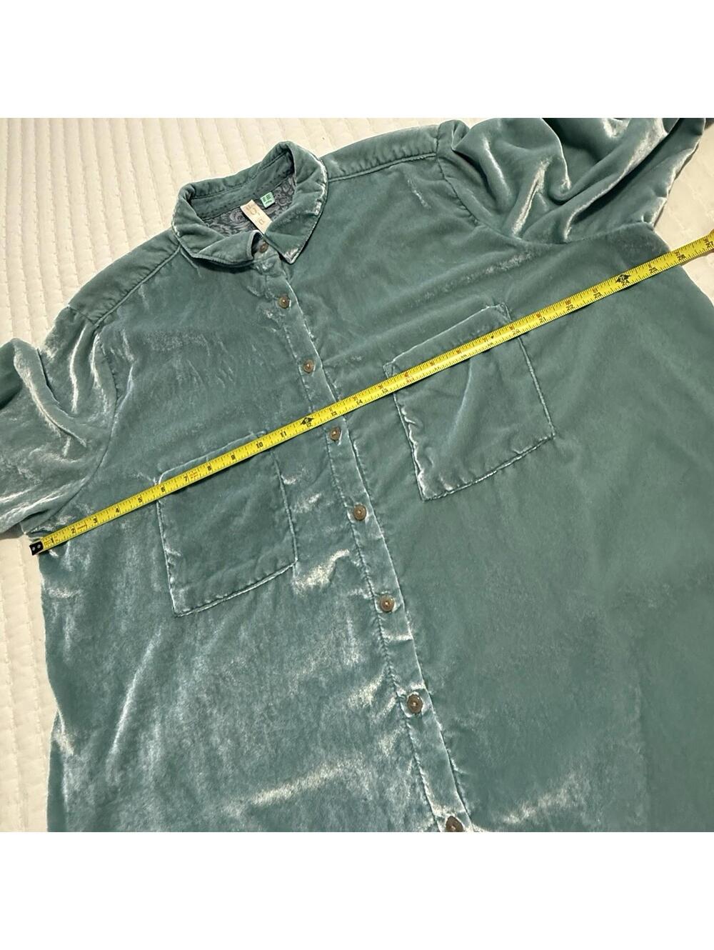 Anthropologie Pilcro Mara Relaxed Velvet Button Down Shirt Top Teal Blue Sz 20W - Picture 4 of 15